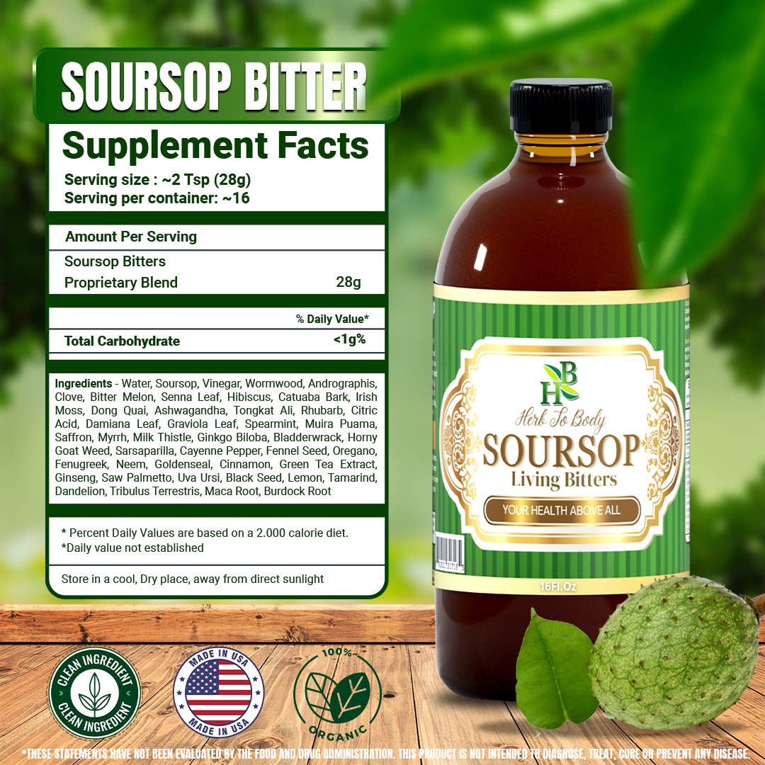 Soursop Living Bitters Herbal Tonic 16oz - Botanical Blend