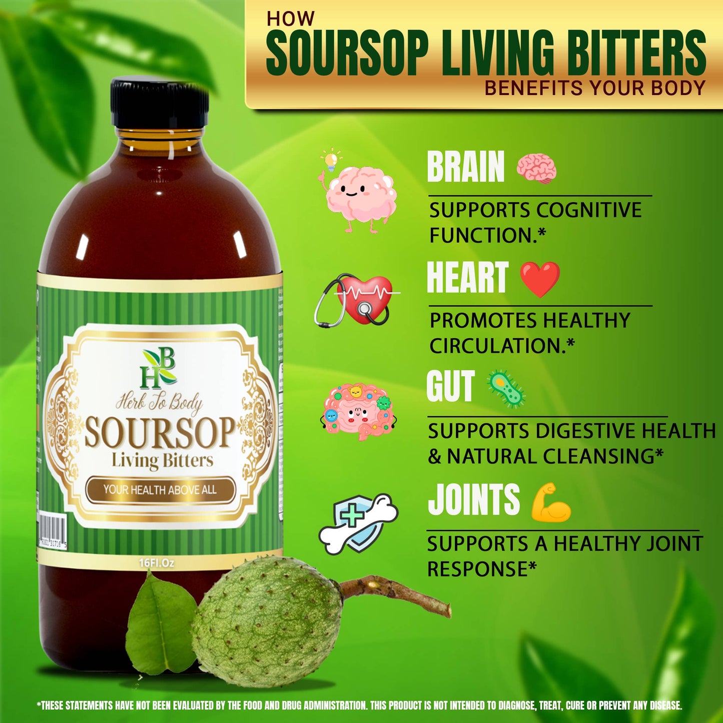 Soursop Living Bitters Herbal Tonic 16oz - Botanical Blend