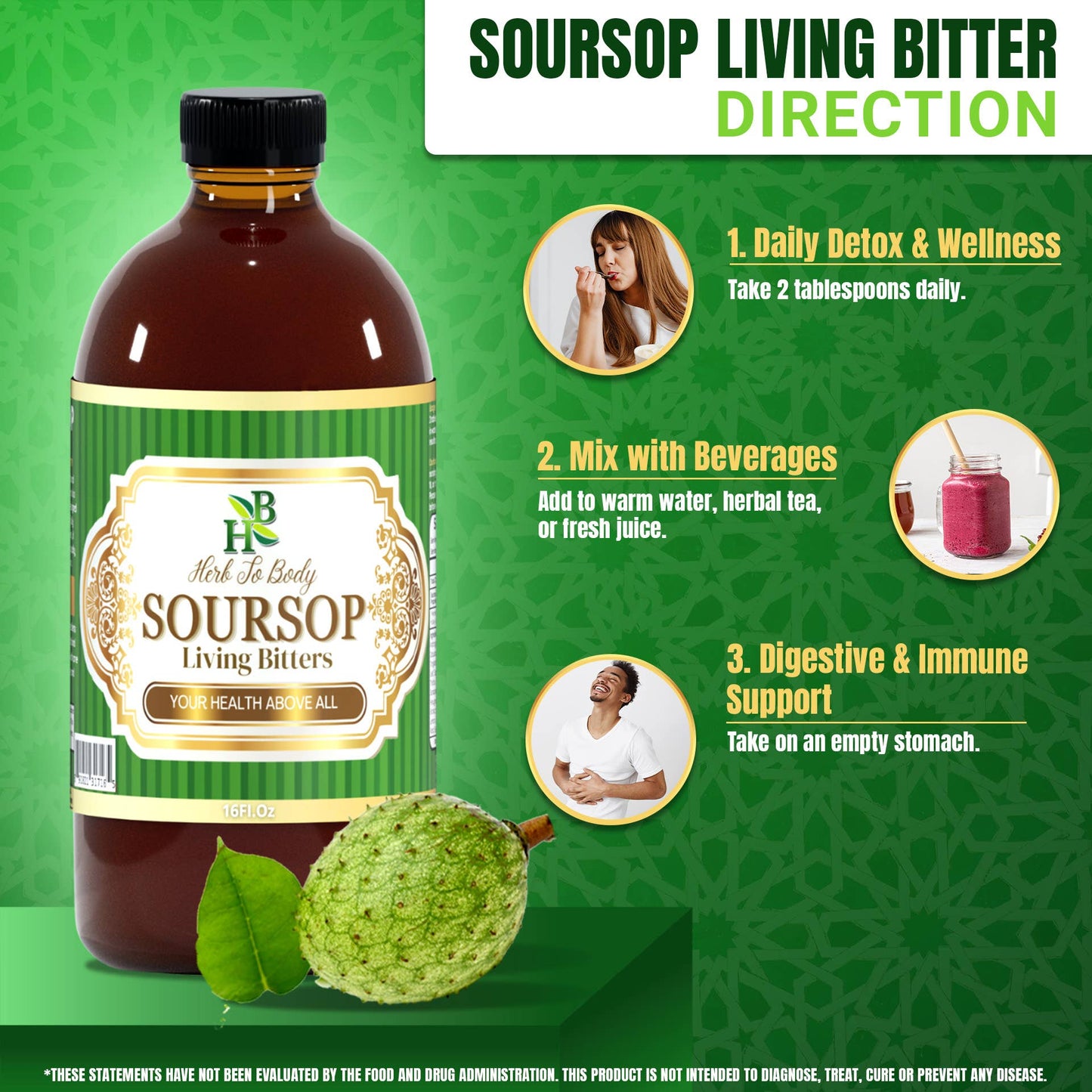 Soursop Living Bitters Herbal Tonic 16oz - Botanical Blend