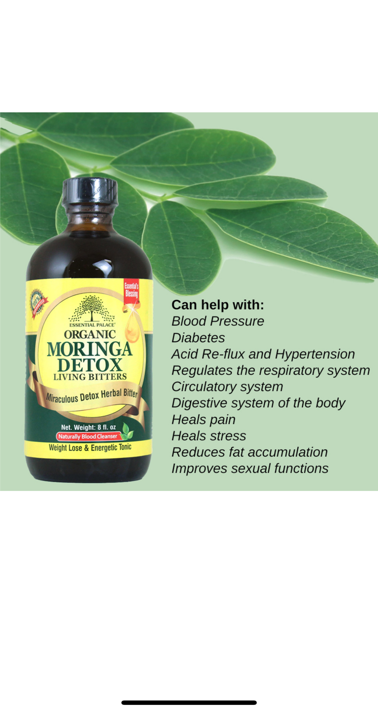 Organic Moringa Detox Bitters-16oz