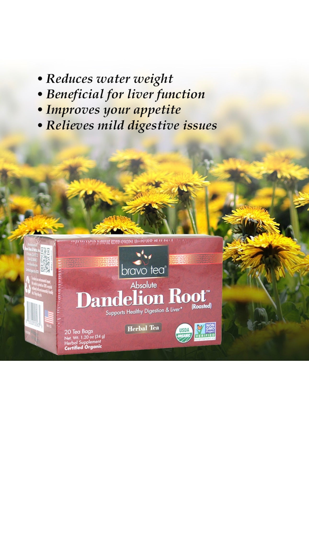 Bravo:Absolute Dandelion Root Tea-20 Bags