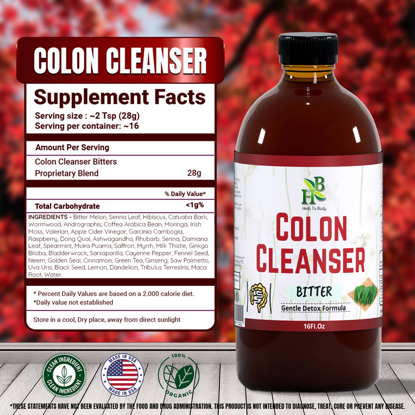 Colon Cleanser Bitter 16oz | Plant Based Digestive Bitter